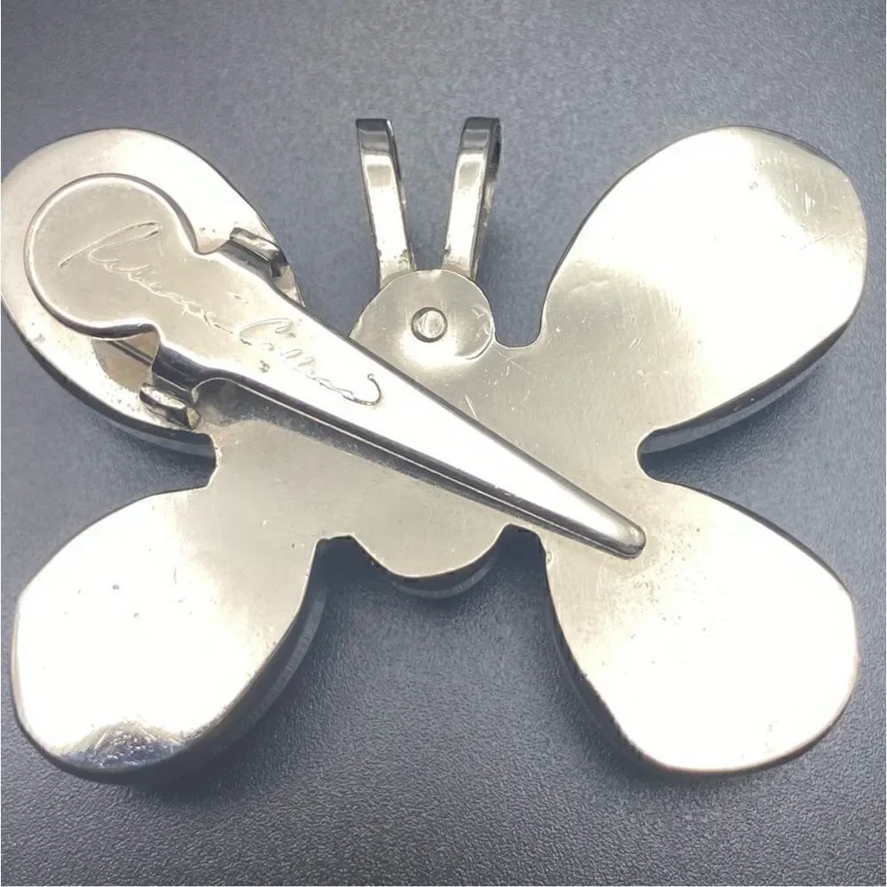 Rebecca Collins Butterfly Scarf Clip w Loop for Pendant milky white silver tone